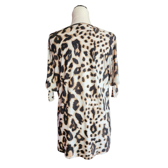 Amana Leopard Animal Print Embroidered Tie-Sleeve Tunic Top Women's L - Picture 2 of 11